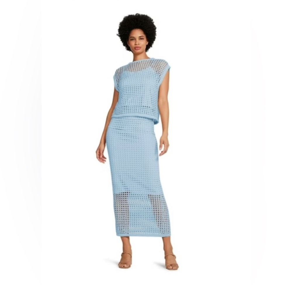 Steve Madden Light Blue Crochet Maxi Skirt and Top! XXL